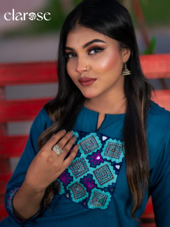 Premium Kurti (Mystic Teal) | Hand Stitched