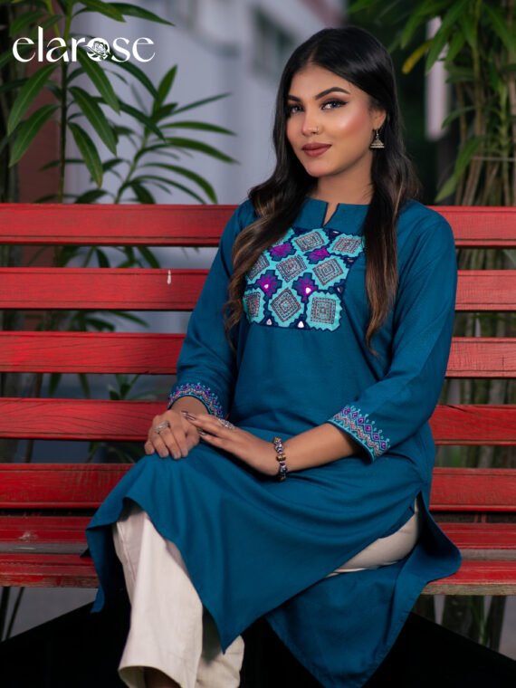Premium Kurti (Mystic Teal) | Hand Stitched