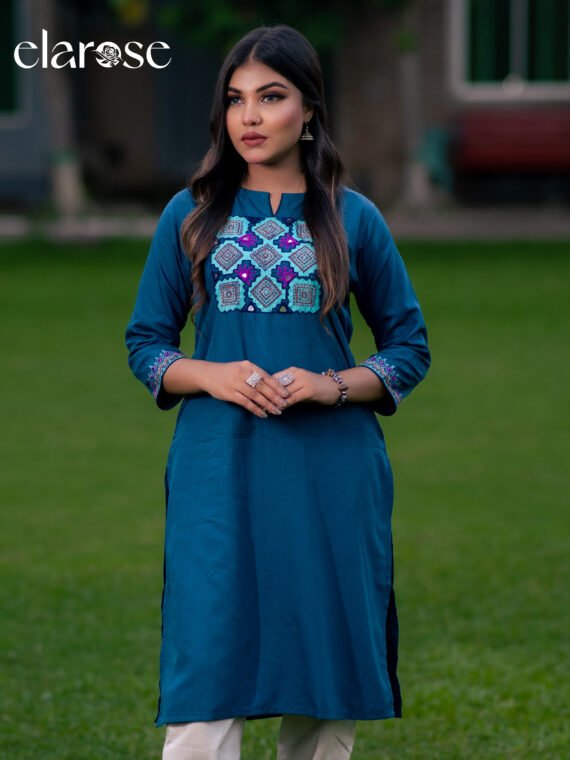Premium Kurti (Mystic Teal) | Hand Stitched