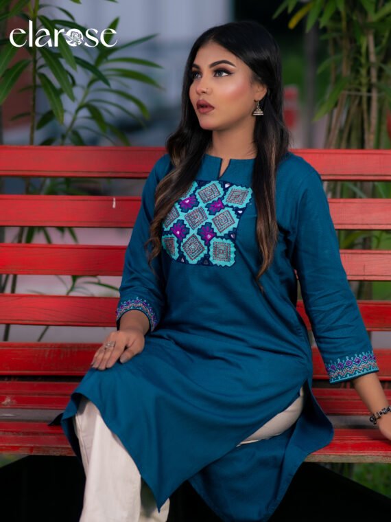 Premium Kurti (Mystic Teal) | Hand Stitched