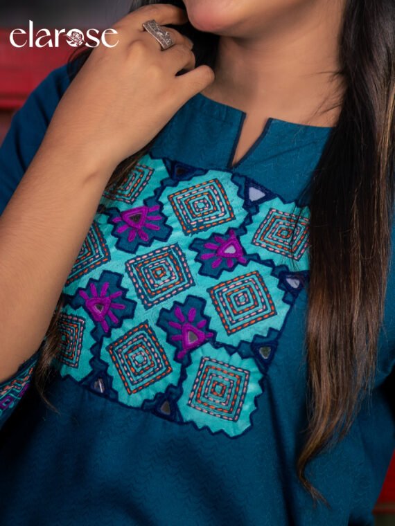 Premium Kurti (Mystic Teal) | Hand Stitched